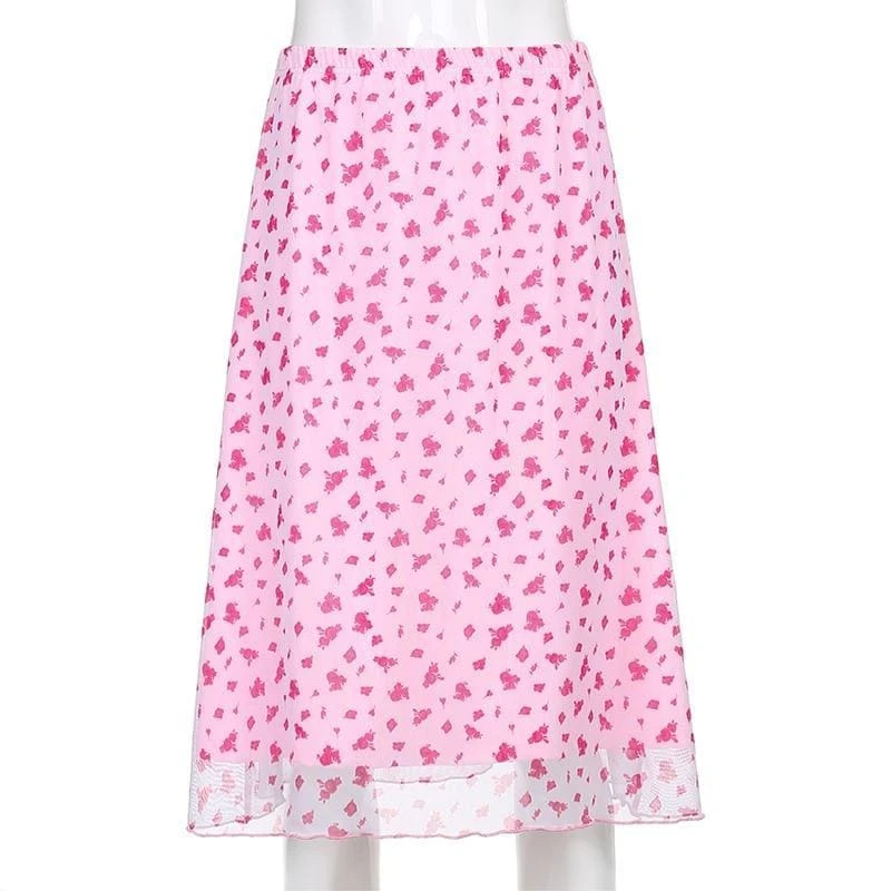 2000's Pink Cute Y2K Midi Skirt EG518 4 2000's Pink Cute Y2K Midi Skirt EG518 - Image 4