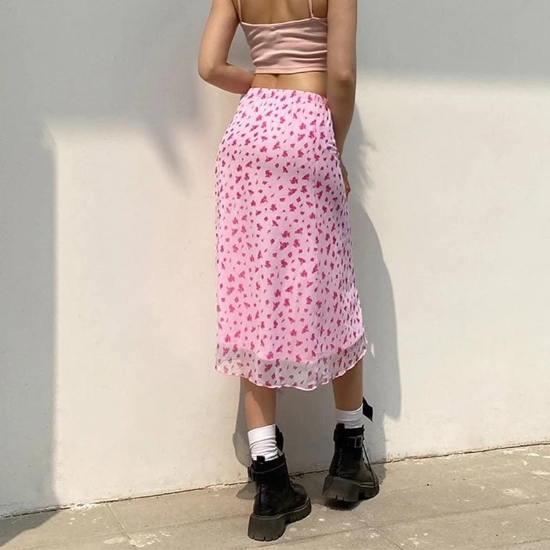 2000's Pink Cute Y2K Midi Skirt EG518 2 2000's Pink Cute Y2K Midi Skirt EG518 - Image 2