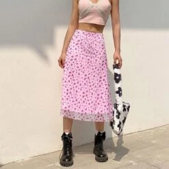 2000's Pink Cute Y2K Midi Skirt EG518