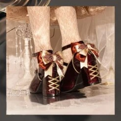 3 Colors Lace Up Golden Bow Lolita Shoes ON570