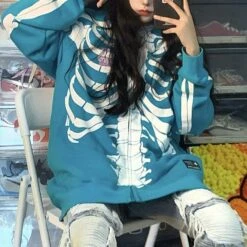 6 Colors Skeleton Print Zipper Hoodie ON336 -EgrilDoll Fashion Outlet Store 6 colors skeleton print zipper hoodie on336 285