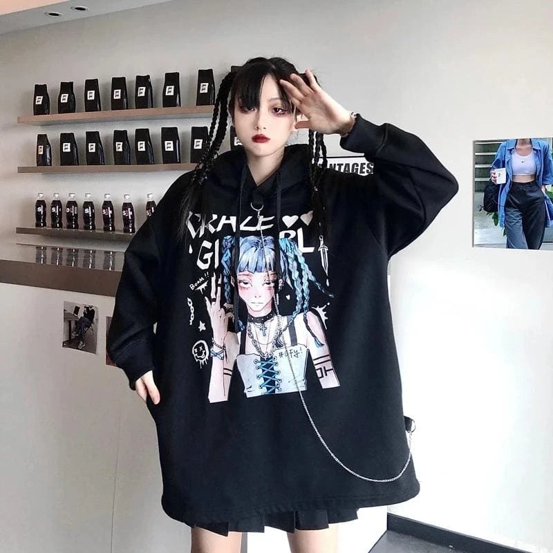 Anime Print Hooded Mid-length Sweater Dress EG15920 3 Anime Print Hooded Mid-length Sweater Dress EG15920 - Image 3
