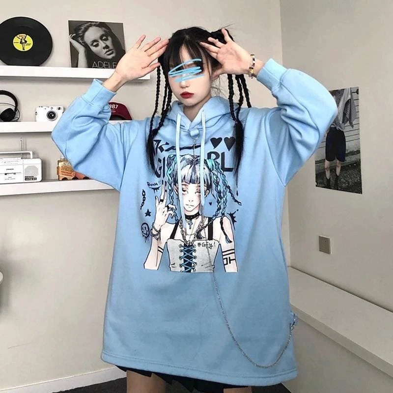 Anime Print Hooded Mid-length Sweater Dress EG15920 2 Anime Print Hooded Mid-length Sweater Dress EG15920 - Image 2