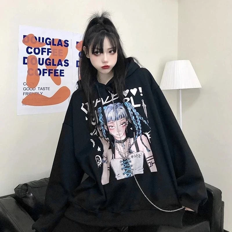 Anime Print Hooded Mid-length Sweater Dress EG15920 4 Anime Print Hooded Mid-length Sweater Dress EG15920 - Image 4