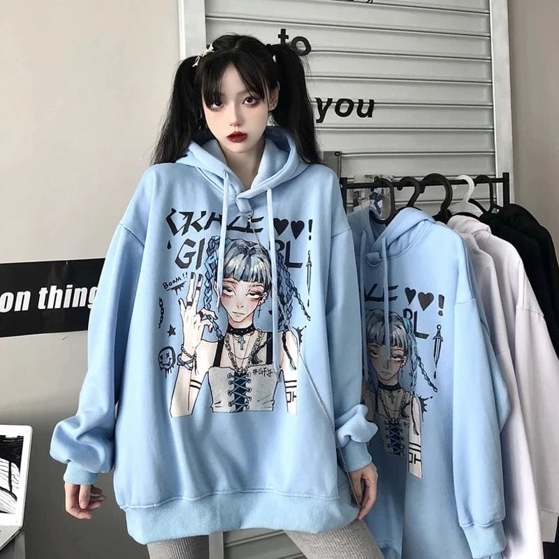 Anime Print Hooded Mid-length Sweater Dress EG15920 1 Anime Print Hooded Mid-length Sweater Dress EG15920