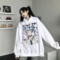 Anime Print Hooded Mid-length Sweater Dress EG15920 10 Anime Print Hooded Mid-length Sweater Dress EG15920 -EgrilDoll Fashion Outlet Store anime print hooded mid length sweater dress eg15920 white hoodie jumper 726
