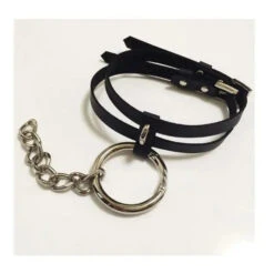 BDSM Silver O-Ring Caged Leather Choker Collar Necklace EG0007