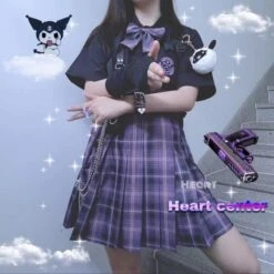 Black Blouse Purple Bow Plaid Skirt JK School Uniforms Three Piece Set EG16133 -EgrilDoll Fashion Outlet Store black blouse purple bow plaid skirt jk school uniforms three piece set eg16133 uniform 289