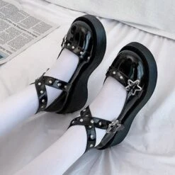 Black EGirl Punk Style Stars Cute Shoes EE0909 -EgrilDoll Fashion Outlet Store black egirl punk style stars cute shoes ee0909 347