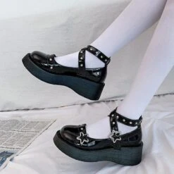Black EGirl Punk Style Stars Cute Shoes EE0909 -EgrilDoll Fashion Outlet Store black egirl punk style stars cute shoes ee0909 392