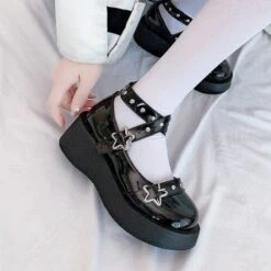 Black EGirl Punk Style Stars Cute Shoes EE0909 -EgrilDoll Fashion Outlet Store black egirl punk style stars cute shoes ee0909 492