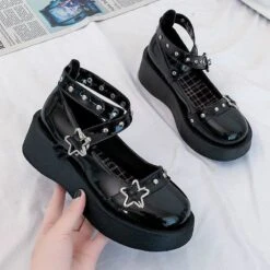 Black EGirl Punk Style Stars Cute Shoes EE0909 -EgrilDoll Fashion Outlet Store black egirl punk style stars cute shoes ee0909 686