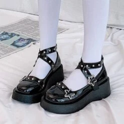 Black EGirl Punk Style Stars Cute Shoes EE0909