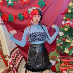 Black Furry-edged PU Leather Skirt EE0709 -EgrilDoll Fashion Outlet Store black furry edged pu leather skirt ee0709 978