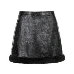Black Furry-edged PU Leather Skirt EE0709 -EgrilDoll Fashion Outlet Store black furry edged pu leather skirt ee0709 s no waistband 873