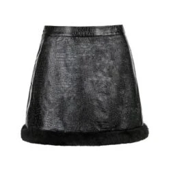 Black Furry-edged PU Leather Skirt SE0709 -EgrilDoll Fashion Outlet Store black furry edged pu leather skirt se0709 160