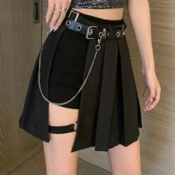Black Gothic Irregular High Waist Pleated Skirt Suit EG361 -EgrilDoll Fashion Outlet Store black gothic irregular high waist pleated skirt suit eg361 shortsskirtbelt s topskirt 760