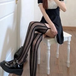 Black Gothic Stripe Hollow Out Fishnet Stocking BE475 -EgrilDoll Fashion Outlet Store black gothic stripe hollow out fishnet stocking be475 875
