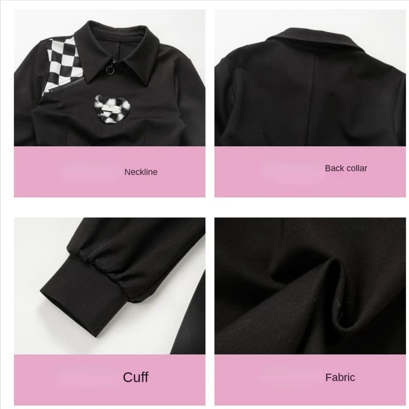 Black Gray Lovely Heart Checker Detail Dress ON597 6 Black Gray Lovely Heart Checker Detail Dress ON597 - Image 6