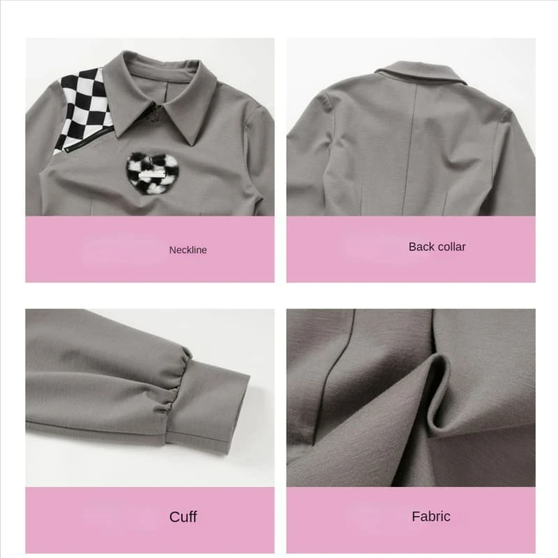 Black Gray Lovely Heart Checker Detail Dress ON597 5 Black Gray Lovely Heart Checker Detail Dress ON597 - Image 5