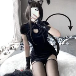 Black Hollow Out Asian Cheongsam Dress EE0819 11 Black Hollow Out Asian Cheongsam Dress EE0819 -EgrilDoll Fashion Outlet Store black hollow out asian cheongsam dress ee0819 807