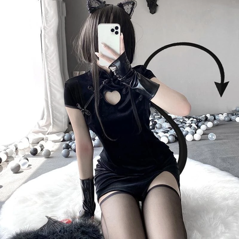 Black Hollow Out Asian Cheongsam Dress EE0819 3 Black Hollow Out Asian Cheongsam Dress EE0819 - Image 3