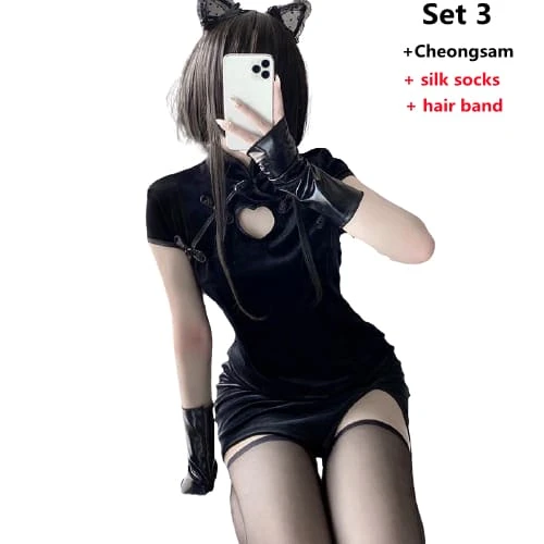 Black Hollow Out Asian Cheongsam Dress EE0819 7 Black Hollow Out Asian Cheongsam Dress EE0819 - Image 7