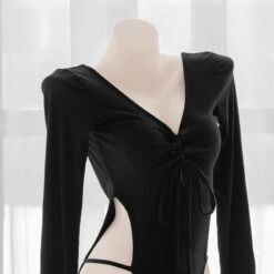 Black Lace Bow Open Back Onepiece SP16436 -EgrilDoll Fashion Outlet Store black lace bow open back onepiece sp16436 532