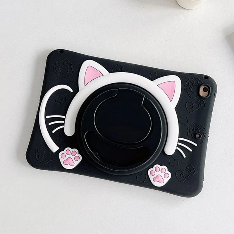 Black Pink Kawaii Cat IPad Case ON162 6 Black Pink Kawaii Cat IPad Case ON162 - Image 6
