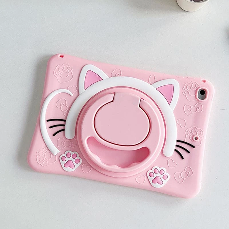 Black Pink Kawaii Cat IPad Case ON162 5 Black Pink Kawaii Cat IPad Case ON162 - Image 5