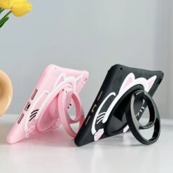 Black Pink Kawaii Cat IPad Case ON162 12 Black Pink Kawaii Cat IPad Case ON162 -EgrilDoll Fashion Outlet Store black pink kawaii cat ipad case on162 748