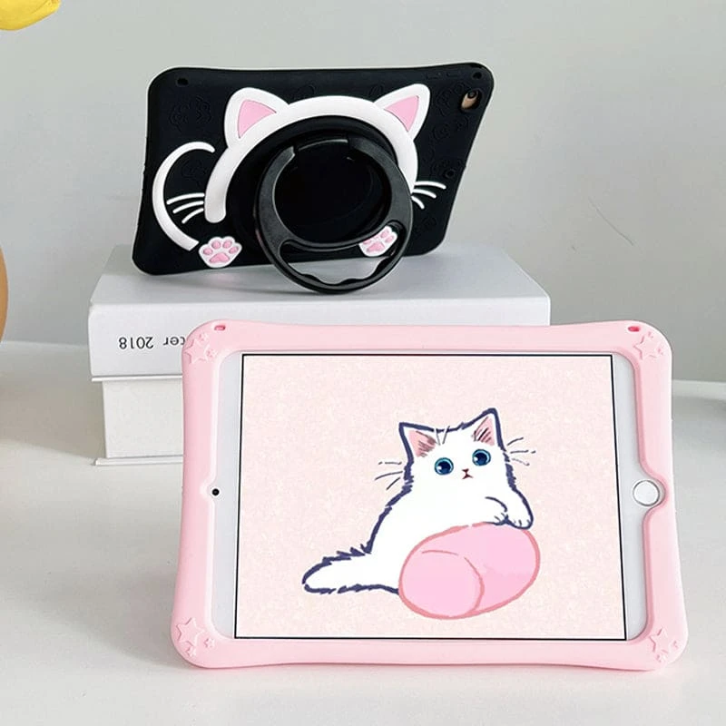 Black Pink Kawaii Cat IPad Case ON162 2 Black Pink Kawaii Cat IPad Case ON162 - Image 2