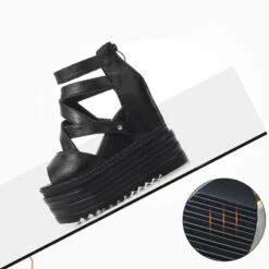 Black Platform Cross Casual Sandals EE0863 -EgrilDoll Fashion Outlet Store black platform cross casual sandals ee0863 shoes 461