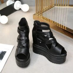 Black Platform Cross Casual Sandals EE0863 -EgrilDoll Fashion Outlet Store black platform cross casual sandals ee0863 shoes 618