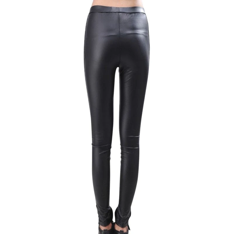 Black Punk Stitching Lace Stretch Skinny Faux Leather Leggings Pants EG16831 3 Black Punk Stitching Lace Stretch Skinny Faux Leather Leggings Pants EG16831 - Image 3