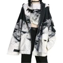 Black White Landscape Painting Printed Hooded Jacket EG237 -EgrilDoll Fashion Outlet Store black white landscape painting printed hooded jacket eg237 coat 215