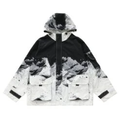 Black White Landscape Painting Printed Hooded Jacket EG237 -EgrilDoll Fashion Outlet Store black white landscape painting printed hooded jacket eg237 coat 383