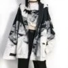 Black White Landscape Painting Printed Hooded Jacket EG237