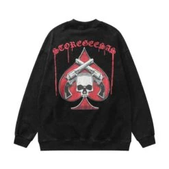Black White Poker Style Skull Gun Oversized Sweatshirt ON123