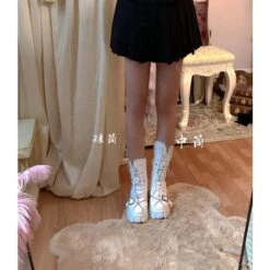 Black White Punk Cross Chains Boots ON175 -EgrilDoll Fashion Outlet Store black white punk cross chains boots on175 fleece lined short 14cm 35 908