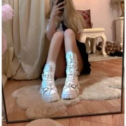 Black White Punk Cross Chains Boots ON175 -EgrilDoll Fashion Outlet Store black white punk cross chains boots on175 short 14cm 35 238