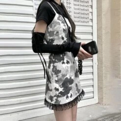Black White Removable Sleeves Top Tie Dye Slip Dress EE0794 -EgrilDoll Fashion Outlet Store black white removable sleeves top tie dye slip dress ee0794 538