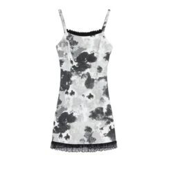 Black White Removable Sleeves Top Tie Dye Slip Dress EE0794 -EgrilDoll Fashion Outlet Store black white removable sleeves top tie dye slip dress ee0794 only xs 281