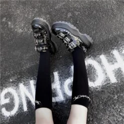 Black/White Chain High Knee Socks EE0898