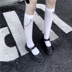 Black/White Chain High Knee Socks EE0898 -EgrilDoll Fashion Outlet Store blackwhite chain high knee socks ee0898 909