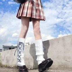 Black/White Cool Warm Calf-length Drawstring Stripe Plaid Ribbon Bow JK Socks EG16875 -EgrilDoll Fashion Outlet Store blackwhite cool warm calf length drawstring stripe plaid ribbon bow jk socks eg16875 689