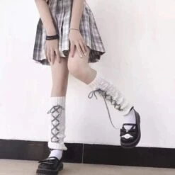 Black/White Cool Warm Calf-length Drawstring Stripe Plaid Ribbon Bow JK Socks EG16875 -EgrilDoll Fashion Outlet Store blackwhite cool warm calf length drawstring stripe plaid ribbon bow jk socks eg16875 898