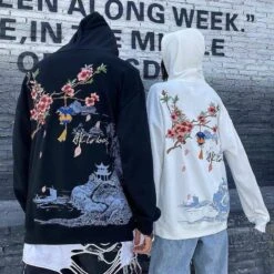 Black/White Embroidery Flowers Design Cool Couples Hoodies EG459