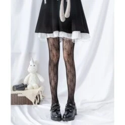 Black/White Gothic Lolita Grid Lace Bowknot Moon Stocking Tights BE471 -EgrilDoll Fashion Outlet Store blackwhite gothic lolita grid lace bowknot moon stocking tights be471 127