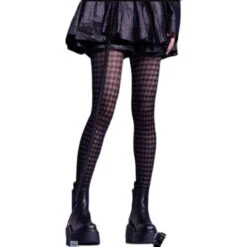 Black/White Gothic Lolita Grid Lace Bowknot Moon Stocking Tights BE471 -EgrilDoll Fashion Outlet Store blackwhite gothic lolita grid lace bowknot moon stocking tights be471 313